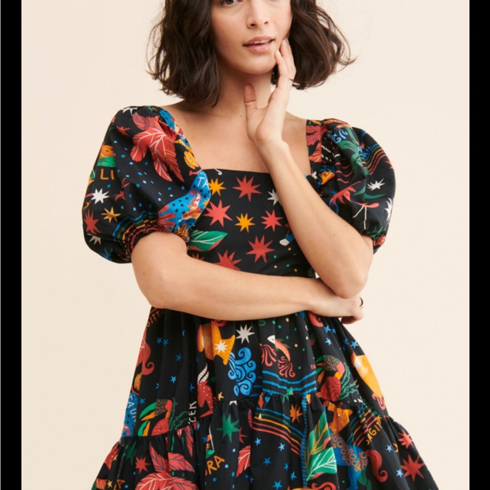 Farm Rio Zodiac Puff Sleeve Dress